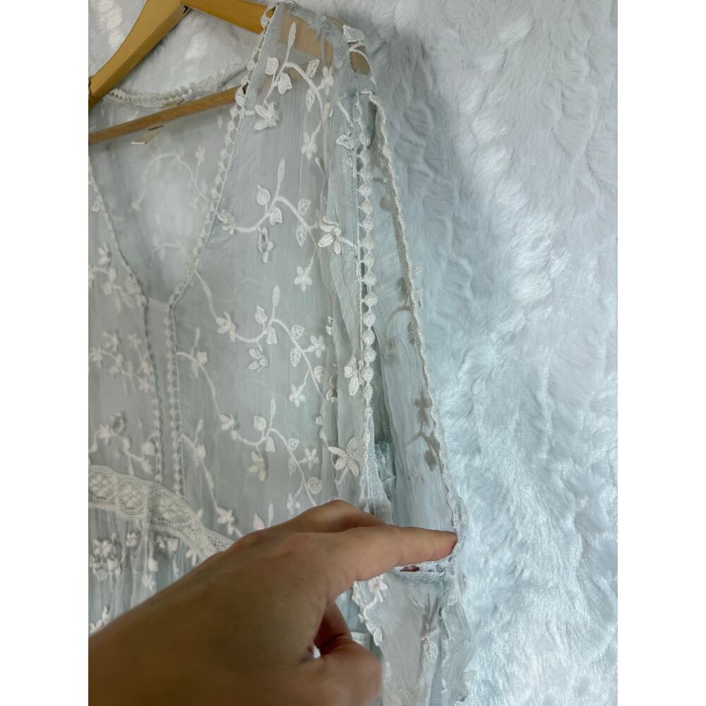 Sundance Platinum Gray Sheer Embroidered Floral Lace Peasant Dress Cottage 12 - Picture 8 of 15